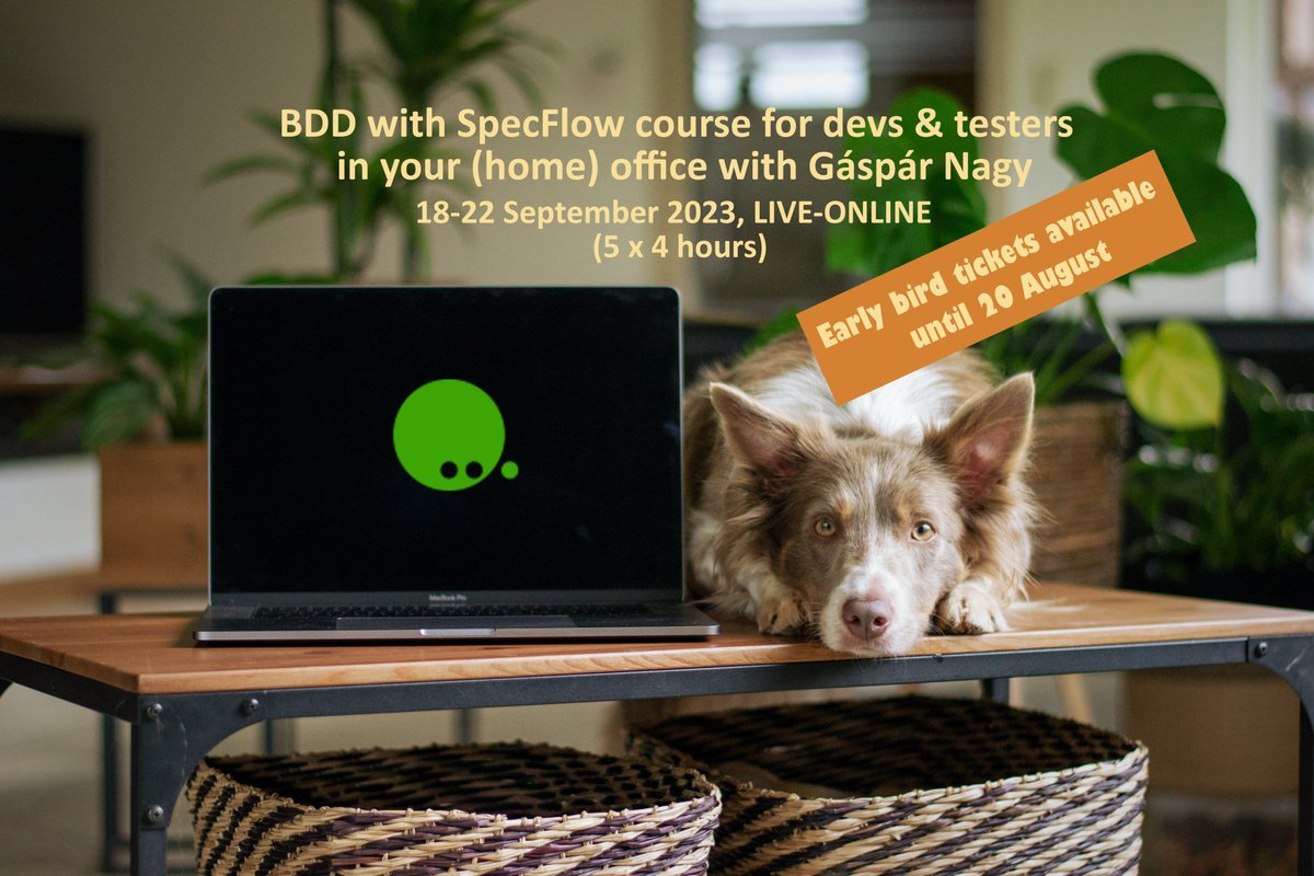 gasparnagy's tweet image. Don&apos;t miss out on the EARLY BIRD 🐤 tickets for the next #BDD with #specflow #remote #course of 18-22 September 2024!

Join the 4-h sessions in your (home) office ☕ 🏠 💻 🎧

Register until 20 August at specsolutions.eu/events/courses…