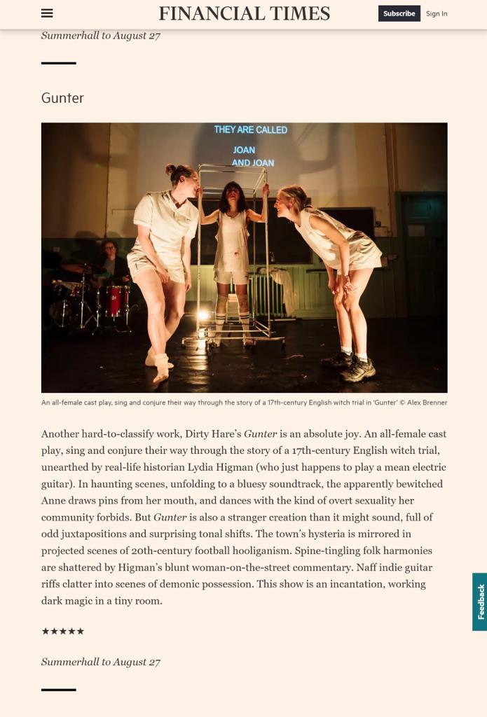 So so so so so chuffed with this 5 STAR review from the financial times for GUNTER. 
We're not crying, you are! Thank you so much <a href="/RaddingtonB/">Alice Saville</a> for writing. Tickets starting to go-  please come, we would love to have you!