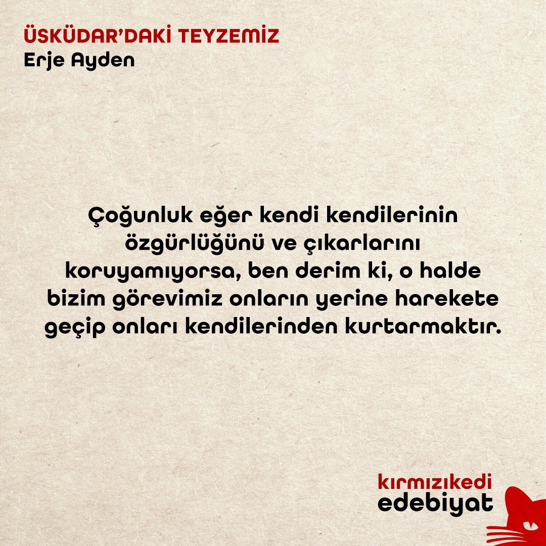 Beat Kuşağı’nın tek Türk temsilcisi Ayden’in hayatına dair kesin olan iki şey var, birincisi ölüm tarihi, ikincisi ömrünün yarısından fazlasını “haymatlos” sürdürmüş olması. Böylesi bir yazarın ironik biçimde en “otobiyografik” romanı Üsküdar’daki Teyzemiz.

#kırmızıkediedebiyat