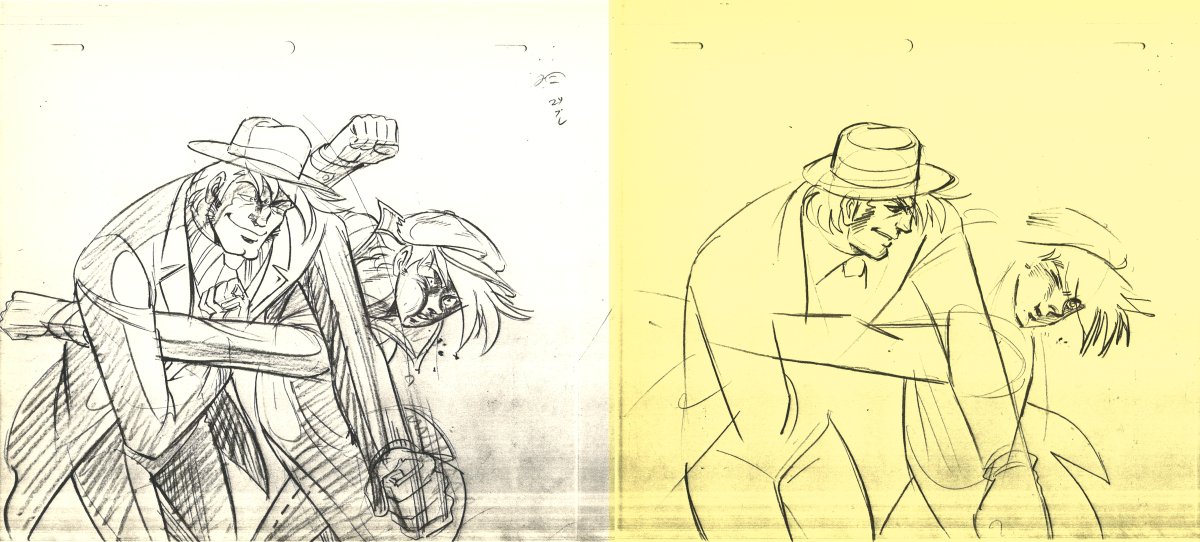 あしたのジョー2  32話『さらば・・・古き愛しきものたち』 右が杉野昭夫さん修正画。 ゴロマキの顔の向きも変えてます。
