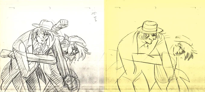 あしたのジョー2  32話『さらば・・・古き愛しきものたち』 右が杉野昭夫さん修正画。 ゴロマキの顔の向きも変えてます。
