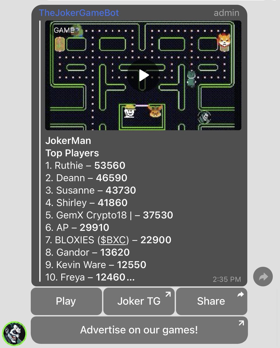TheJokerGameBot's tweet photo. 🕹️ Did you know? You can showcase your brand on our game bot – both on the button and during the load-up screen! 

🎮 Interested? 

Slide into our DMs for more details. 🤡 #JokerBotAds https://t.co/Ex9EZYqL98