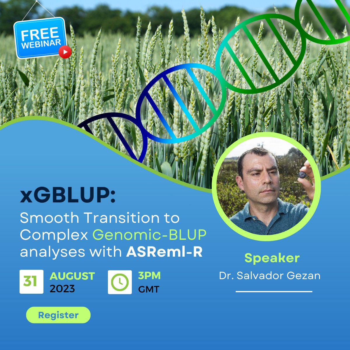 vsni's tweet photo. 🌱 Elevate breeding analysis with Dr. Salvador Gezan's webinar! 🧬🔗 Register: https://t.co/8tjG3lNeZy
Explore ASReml-R for advanced LMMs, multi-environment trials, and efficient genomic predictions! 💻🔍
#BreedingWebinar #GenomicPredictions #ASRemlR 🚀 https://t.co/mX222FVCDL