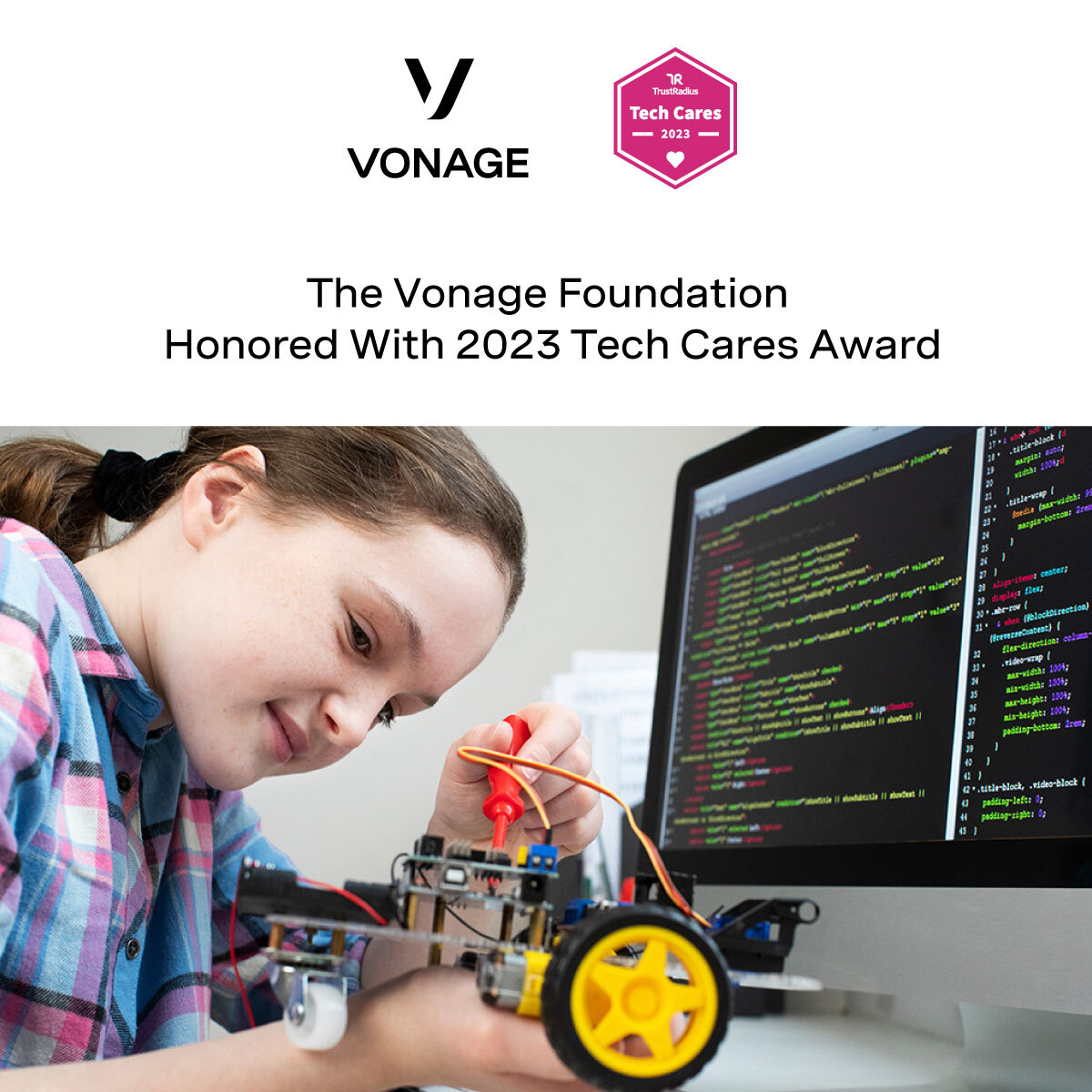 Vonage's tweet image. We are proud to be recognized for our commitment to helping bridge the digital divide by making communications technology more accessible to all. bit.ly/3Ysuz46 #TrustRadius #TechCares