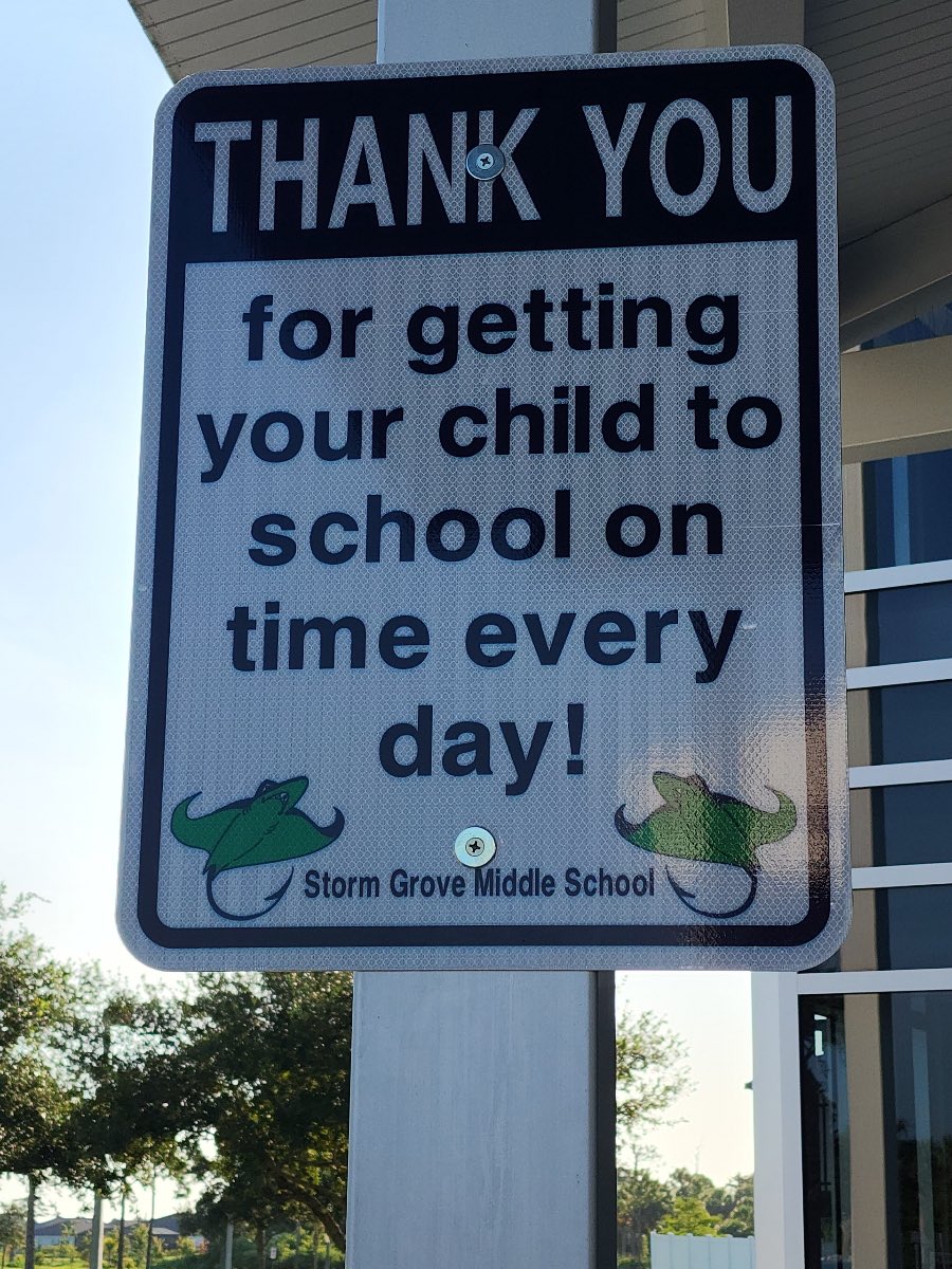 StormGroveFever's tweet photo. New Sign, New Year, and many New Beginnings! Thank you for making day 1 start a huge success! Everything went smoothly as most remembered to drop off as soon as the car reached the covered walkway. 
SGMS is ALL IN for a great year! @IRCSchools @SDIRC_SUP https://t.co/5oSKO5wEuP