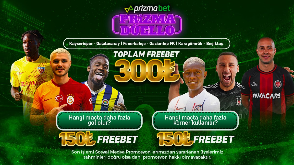 🎊Prizma Tahmin  300₺   #FreeBet

✅RT+FAV Yap ve 3 Arkadaşını etiketle

✅Telegram ve Twitter hesabımızı takip etmek zorunludur.

👇Katılım formu:   bit.ly/PrizmaSüperLig…

👇Telegram  :   t.me/prizmabetoffic…