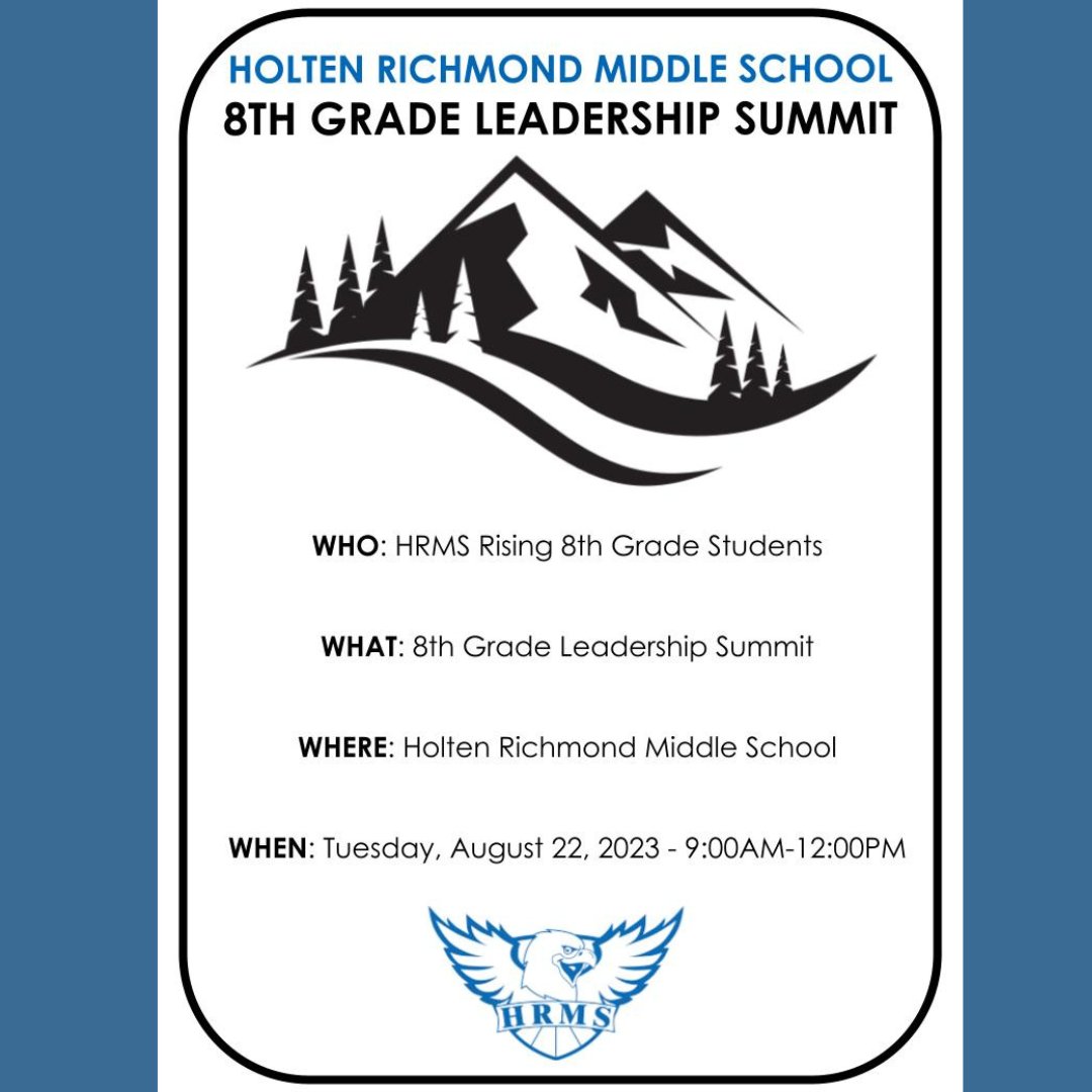 Save the date!👏 

All incoming 8th graders are welcome to join us at HRMS for a leadership summit! <a href="/HRMSHawks1/">Holten Richmond MS</a>

Make sure to sign your student up on the Google Form that was sent out to families via email! ⛰️📝👍🏼

#HRMS #DPS #8thgrade #leadership #leadershipsummit #googleform