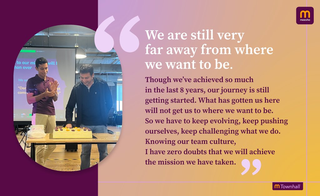 Kudos to our incredible Founders – the powerhouse behind each milestone we conquer at Meesho! ✨ 

This week, <a href="/viditaatrey/">Vidit Aatrey</a> 's electrifying speech at our exclusive town hall (Meesho Sabha) lifted the roof AND gave a 10X boost to our motivation levels🎤🔥