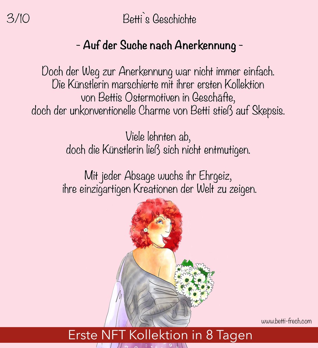 Betti_Frech's tweet photo. Erste NFT Kollektion in 8 Tagen 🤩

Betti‘s Geschichte Teil 3/10 💓

- Auf der Suche nach Anerkennung -

https://t.co/1DEPGIyBL0

#illustration #characterdesign #NFTCollection #nftart #nft https://t.co/9UGXB5yGIE