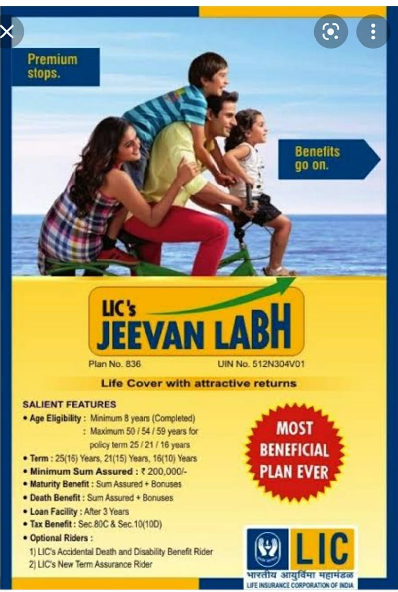 ShobhaSh37677's tweet image. LIC Jeevan Labh is a term insurance plan that provides financial protection to you &amp;amp; your family. During the policy term if anything happens to you, your nominee will receive the sum assured. After the policy term, your nominee will receive the maturity benefit.
#jeevanlabh #LIC