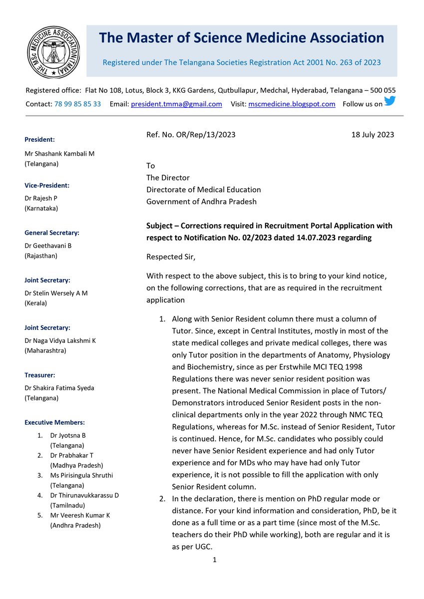 TMMAOfficial's tweet photo. It is very disappointing to learn that AP DME disqualified the https://t.co/QsinhHGfk0. PhD qualified Medical Postgraduates for Assistant Professor Positions by Direct Recruitment for want of Senior Residency experience which is not required or is mandatory neither as per the NMC Regulations nor as per AP State Medical Services Rules. Despite a request by the association earlier to the DME for necessary corrections in this regard, DME has decided to disqualify the medical teachers anyway. #MedTwitter #Justice4MScMedicinePostgraduates