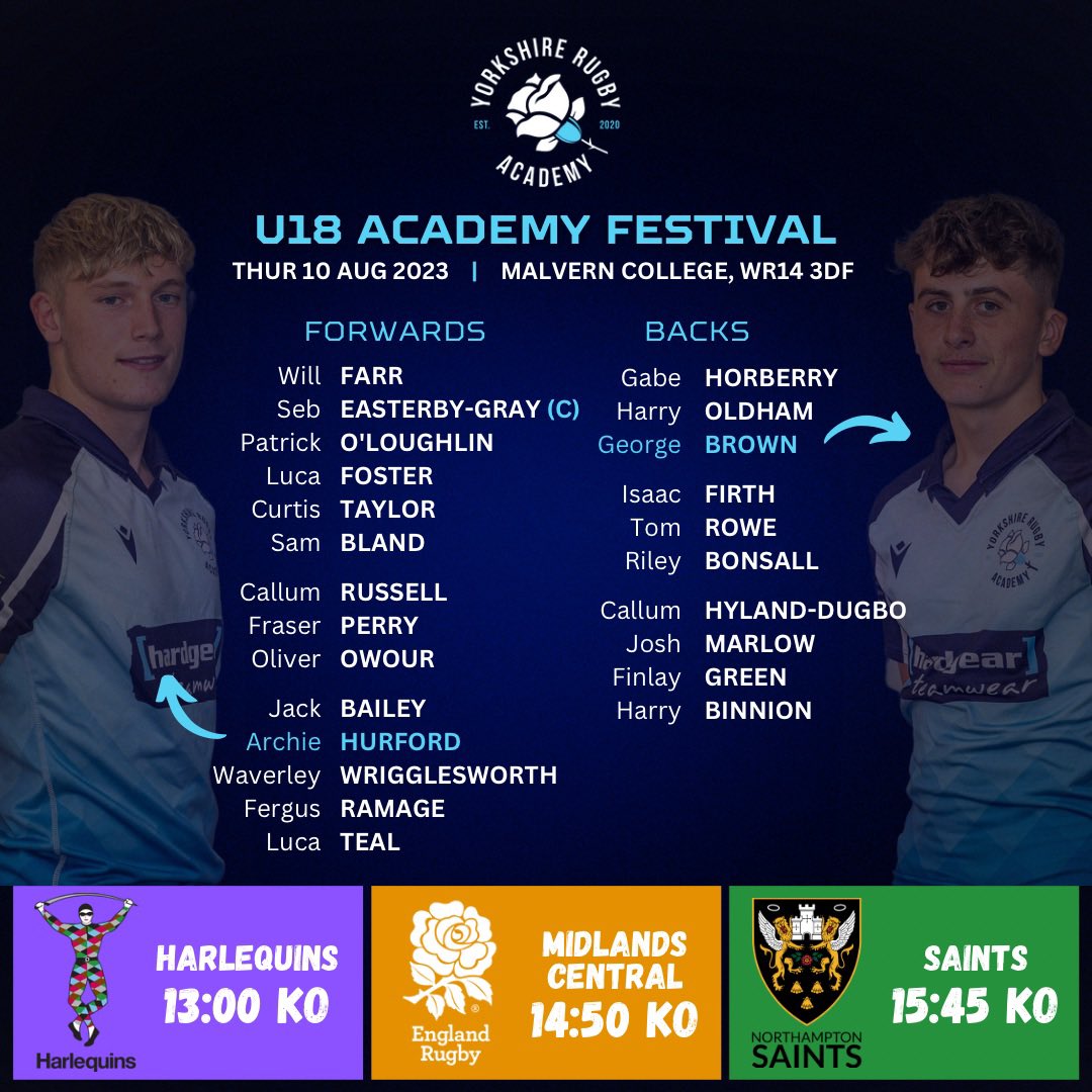 YorksRugbyAcad's tweet photo. 🌹Day 2 of RFU Academy Festival

Today sees our u18 group compete in the RFU Academy festival at Malvern College

Today we face @QuinsAcademy @midsrugbyacad &amp; @SaintsRugby 

#WeLeaveBetter https://t.co/o0DlySnnn6