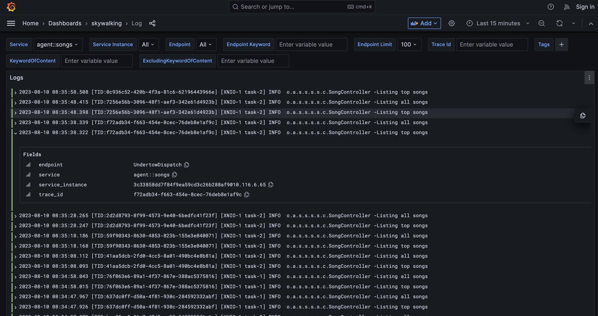 ASFSkyWalking's tweet photo. SkyWalking logs on the #Grafana UI.
If you prefer grafana UI, you could do
Metrics -> #PromQL
Logs -> #LogQL https://t.co/mgty5vu6Ii