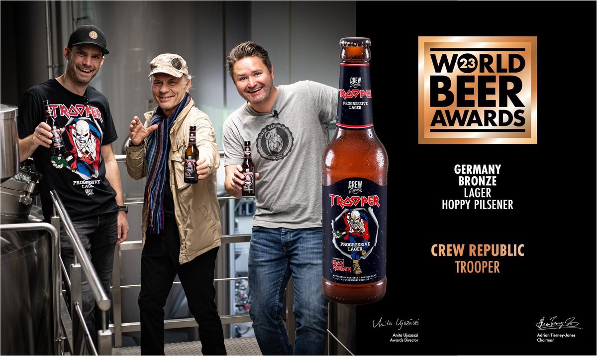 Thanks to the World Beer Awards for presenting our progressive lager with a bronze award earlier this week!

If you haven't tried it yet, head to crewrepublic.de/en/trooper/ for more info!

#IronMaiden #TrooperBeer #CrewRepublic