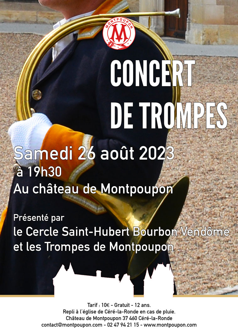 Montpoupon's tweet photo. 🎶 Le samedi 26 août à 19h30, rendez-vous dans la cour d'honneur du château pour un concert de trompes donné par les trompes de Montpoupon et les trompes de Vendôme 📯
👉 10€/personne, gratuit -12 ans
📎 https://t.co/SWenhqhCZh https://t.co/ssDbxQwhCJ