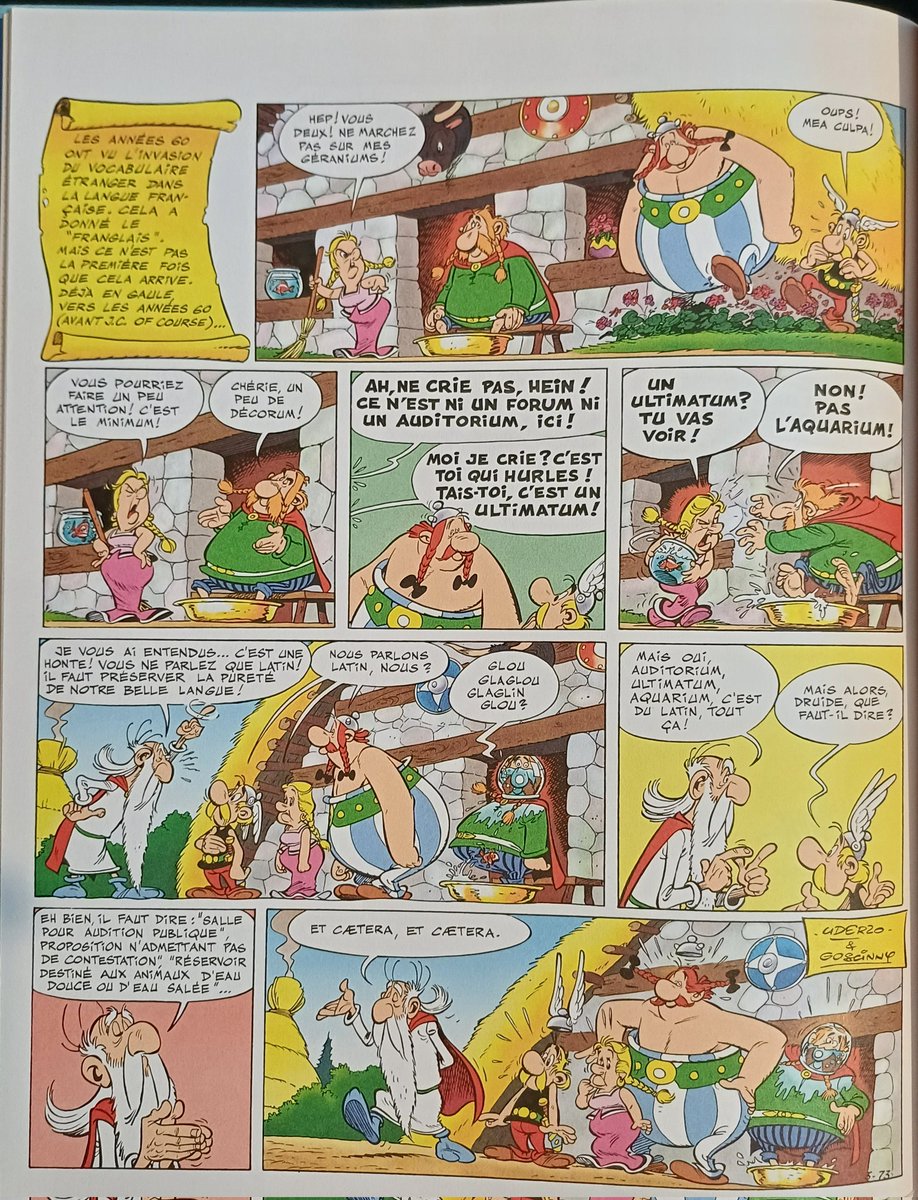 JSVilliers's tweet photo. @MooseAllain Always loved this Asterix short. This was from the early 70s, when there was already concern about watering down of the French language, long before the internet came along. Goscinny lampooned those fears.

Brief translation in alt text. https://t.co/E1bT2QuM7A