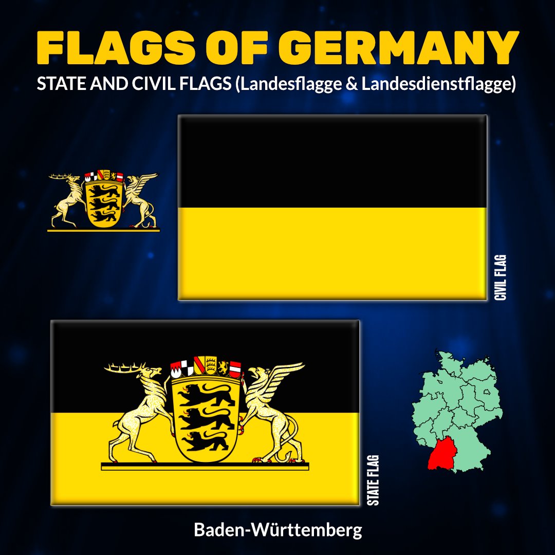 flags_book's tweet photo. Flag of Baden-Württemberg
#flagsbook #flagsofgermany #germanflags #Landesdienstflagge #Landesflagge #deutscheflagge #deutscheflaggen #BadenWürttemberg #Stuttgart #Karlsruhe #Mannheim #FreiburgimBreisgau #Heidelberg #Ulm #Heilbronn #Pforzheim #Reutlingen #Ludwigsburg https://t.co/vEqbZZkyko