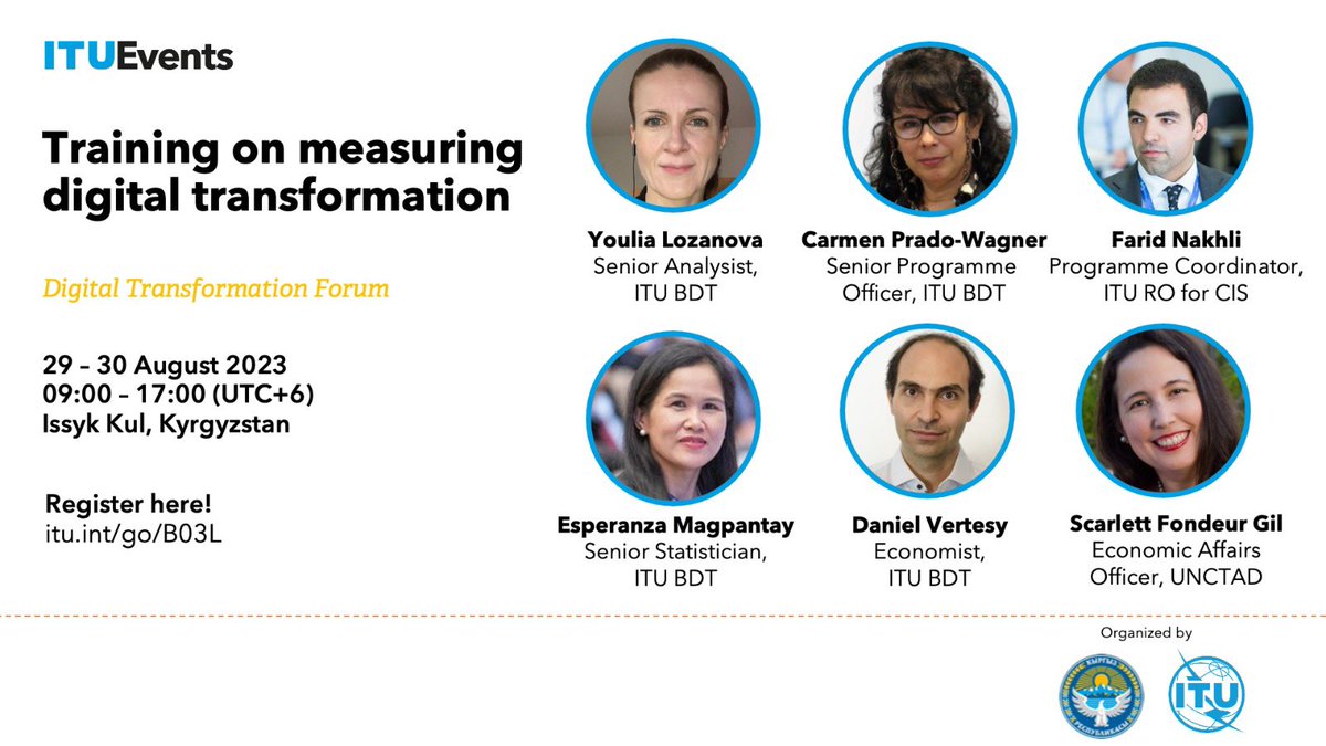 ITUCISRegion's tweet photo. #ITU will organize a training on measuring #DigitalTransformation, on 29-30 August at Issyk Kul, Kyrgyzstan! 🏔️🇰🇬 

Participants will discover the power of data-driven decision-making to accelerate digital growth.  🌐 

Register &amp; participate online too: 
https://t.co/KYdyd3iYtX https://t.co/PqpZKVlBwD