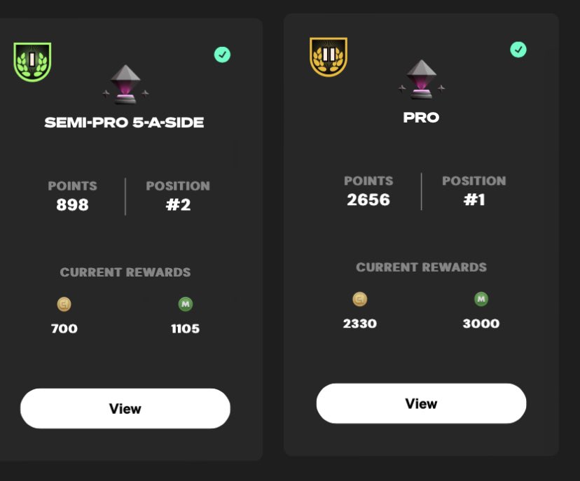 SouthernFireFC's tweet photo. First GW of new tournament structure at @UltiChamps and it’s great! Really allows you to focus your collection on specific leagues rather than just Global or U23. Very happy with my rewards this week https://t.co/KiarLJQL12