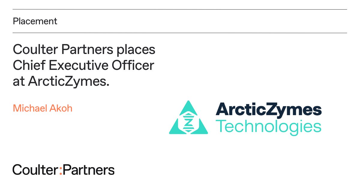 Coulter Partners is pleased to announce the placement of Michael Akoh as new Chief Executive Officer at ArcticZymes. Read more: linkedin.com/feed/update/ur…