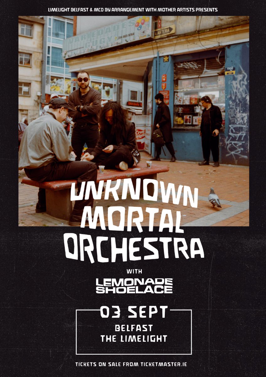 LimelightNI's tweet photo. 𝗚𝗨𝗘𝗦𝗧 𝗔𝗗𝗗𝗘𝗗/𝗪𝗜𝗡 𝗧𝗜𝗖𝗞𝗘𝗧𝗦 🌟 Psychedelic project @lemonade_shoe8 will join Unknown Mortal Orchestra next month at The Limelight!

For a chance to win: 𝗥𝗘𝗧𝗪𝗘𝗘𝗧 &amp; 𝗧𝗔𝗚 𝗬𝗢𝗨𝗥 +𝟭 🙌🏽

Remaining tickets available via: https://t.co/pNwYlQ4hIa https://t.co/FhJg4Z1No8