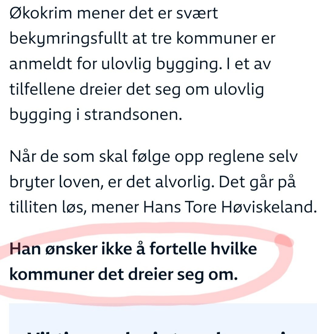 Viktig at Økokrim peker på at vill-vest tilstandene vi ser nå med ulovlig bygging og terrenginngrep i naturen ikke kan få fortsette. Nylig fortalte de om stor risiko for naturskade i skog, nå er det strandsone og byggesaker. I <a href="/Naturvern/">Naturvernforbundet</a> får vi mange tips!
nrk.no/vestfoldogtele…