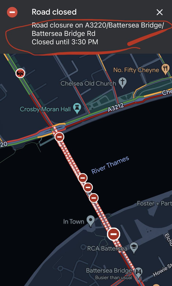 Battersea Bridge shut today till 3:30pm. @wandbc any idea what’s going on??? Not seen any alerts 🚨