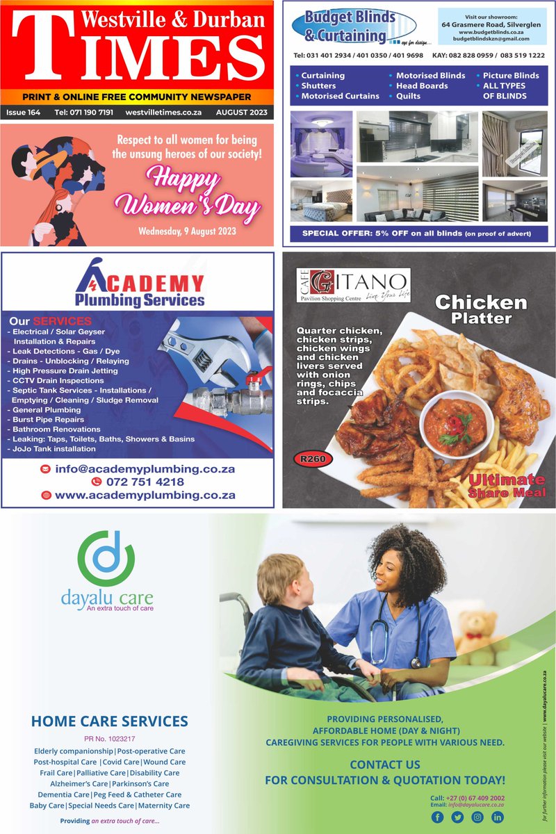 westvilletimes's tweet photo. Read Westville &amp; Durban Times Latest Issue 164 August 2023 free online now: https://t.co/uvNX0fAseX https://t.co/kgMvPv5O8b