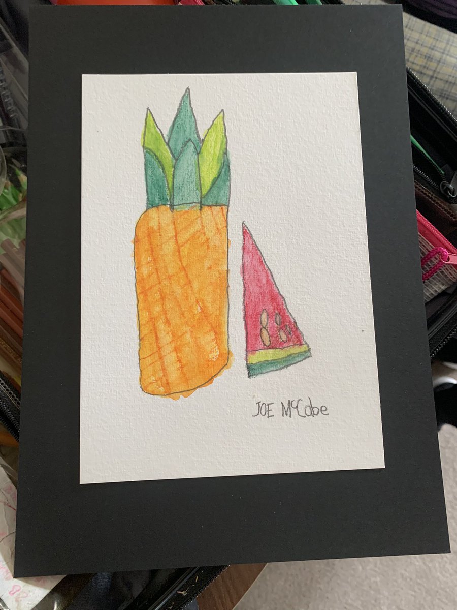 Another masterpiece completed by Joe, a regular at a care home class.
Activities coordinator Ann tells us that his face lights up when she tells him we’ve arrived every month and that our art sessions play a big role in Joe’s wellbeing. 😊