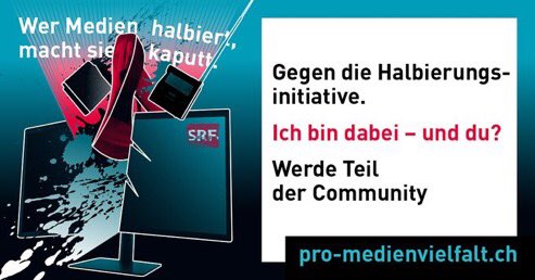 Mit der #Halbierungsinitiative kommt schon der nächste Angriff auf einen starken Service public. Ohne uns! Wir von der Allianz #ProMedienvielfalt halten dagegen. Mitmachen, bitte. pro-medienvielfalt.ch

#StärkenSTATThalbieren #NoBillag2 #SRG