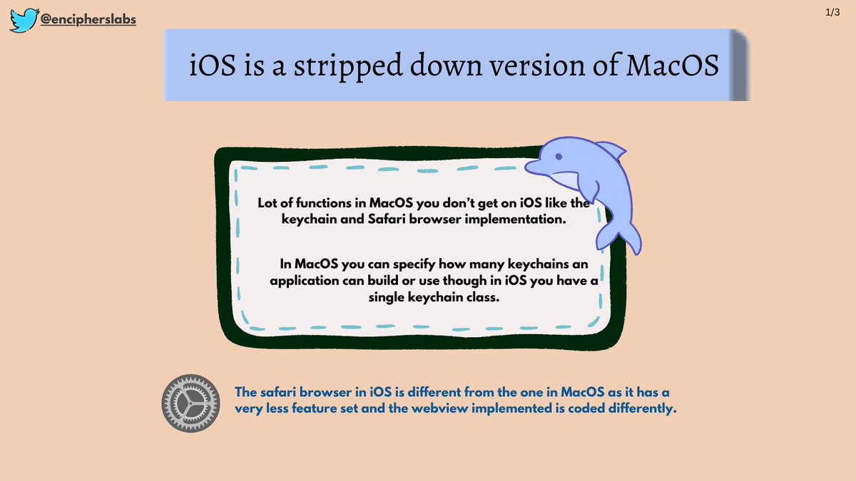 #iOS: Sleek variant of MacOS. 📷Missing some #MacOS perks like Keychain & Safari features. In MacOS, apps can use multiple keychains, but iOS has a single class. iOS Safari has limited features & unique webview implementation compared to MacOS. #iOSSecurity #MobileSecurity
