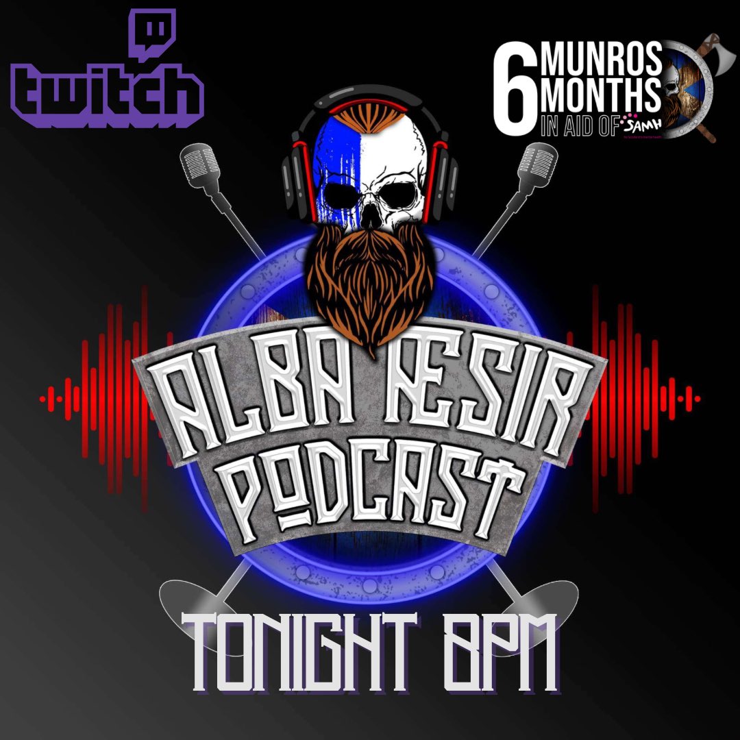 AlbaAesir's tweet photo. Visit it the Alba Æsir twitch tonight at 8pm gmt https://t.co/bmwtt8G2IT and check out the live chat ad we discuss our 6 munros in 6 months challenge and our upcoming Ben Nevis hike, get your chance to ask us questions or just show some support #twitchstream #podcast #fundraising https://t.co/fGtgYwpJMJ