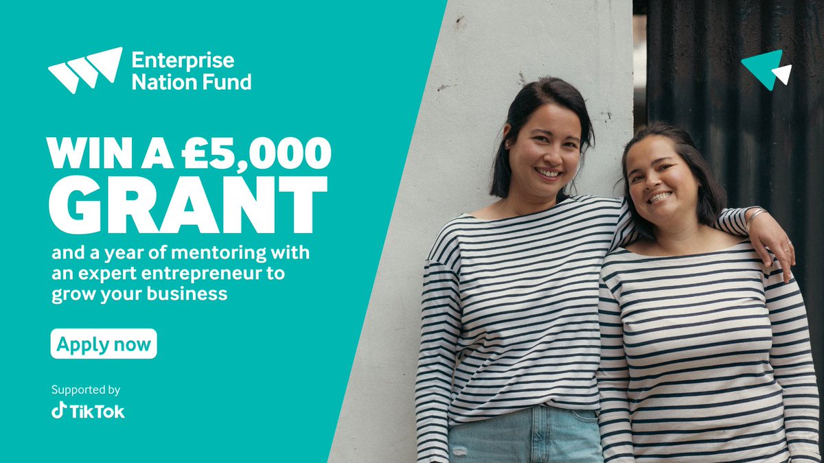 Launching today: The Enterprise Nation Fund 📣 

Win a £5,000 grant, a year of mentoring with an expert entrepreneur and a bundle of prizes to grow your business 🚀

Find out more and apply now👇
ow.ly/tfuP50PswoB

<a href="/TikTokBusiness/">TikTok for Business</a> <a href="/TimArmoo/">Timothy Armoo</a> <a href="/BirdandBlendTea/">Bird & Blend Tea Co.</a> <a href="/emmaljones/">Emma Jones</a>