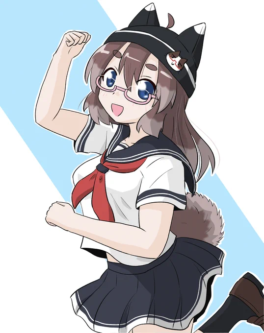 <ノリノリダンシング!です! <すごいテンション高そう!どしたんだろ <久々の出番で浮かれてるみたい #創作 #オリキャラ #ネコとイヌとメガネっ娘