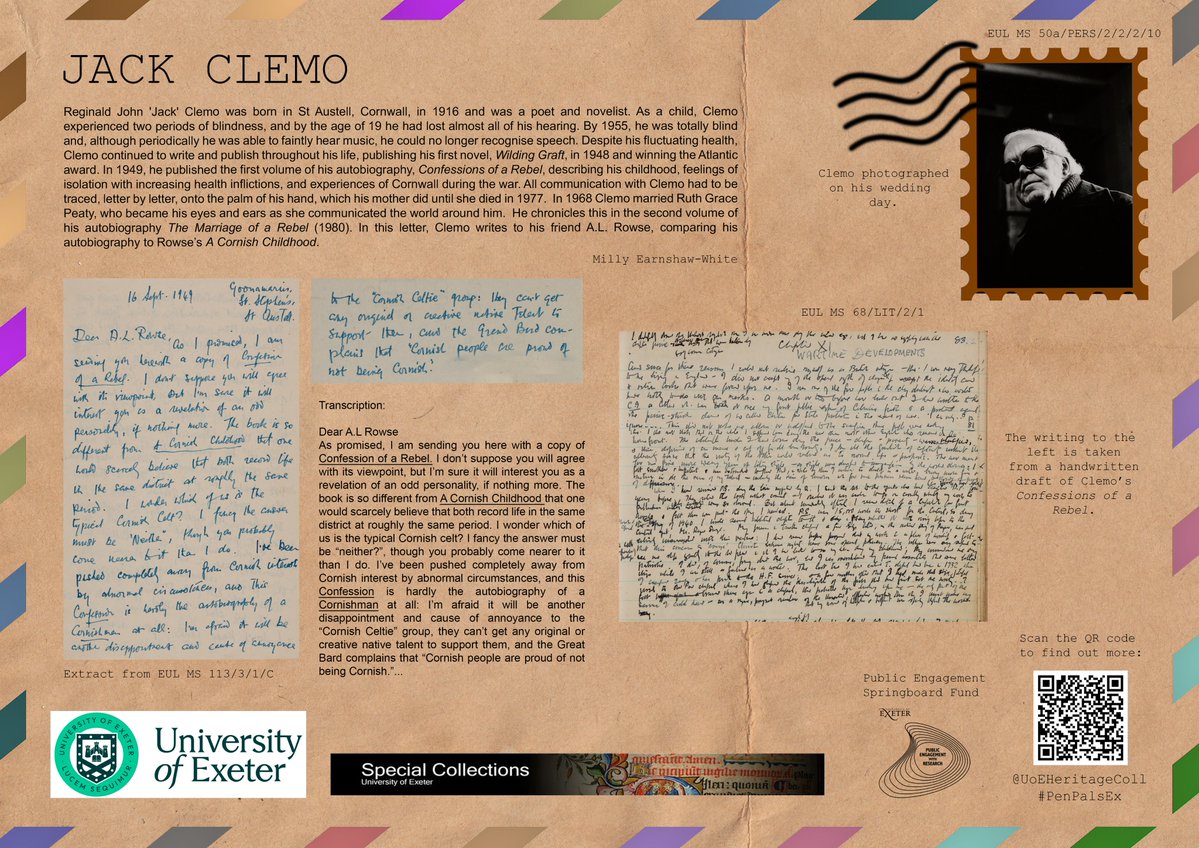 UoEHeritageColl's tweet photo. π’ Exhibition klaxon!
Our new #PenPals exhibition is now live in Exeter! Find out about the connections between authors in our South West writers archives via their letters.
Venues include: @ExeterCathedral @Exeter_Phoenix @exeSoxfam @ExeterCouncil @RAMMuseum #BookbagExeter 1/2 https://t.co/zW9ERU5wjz