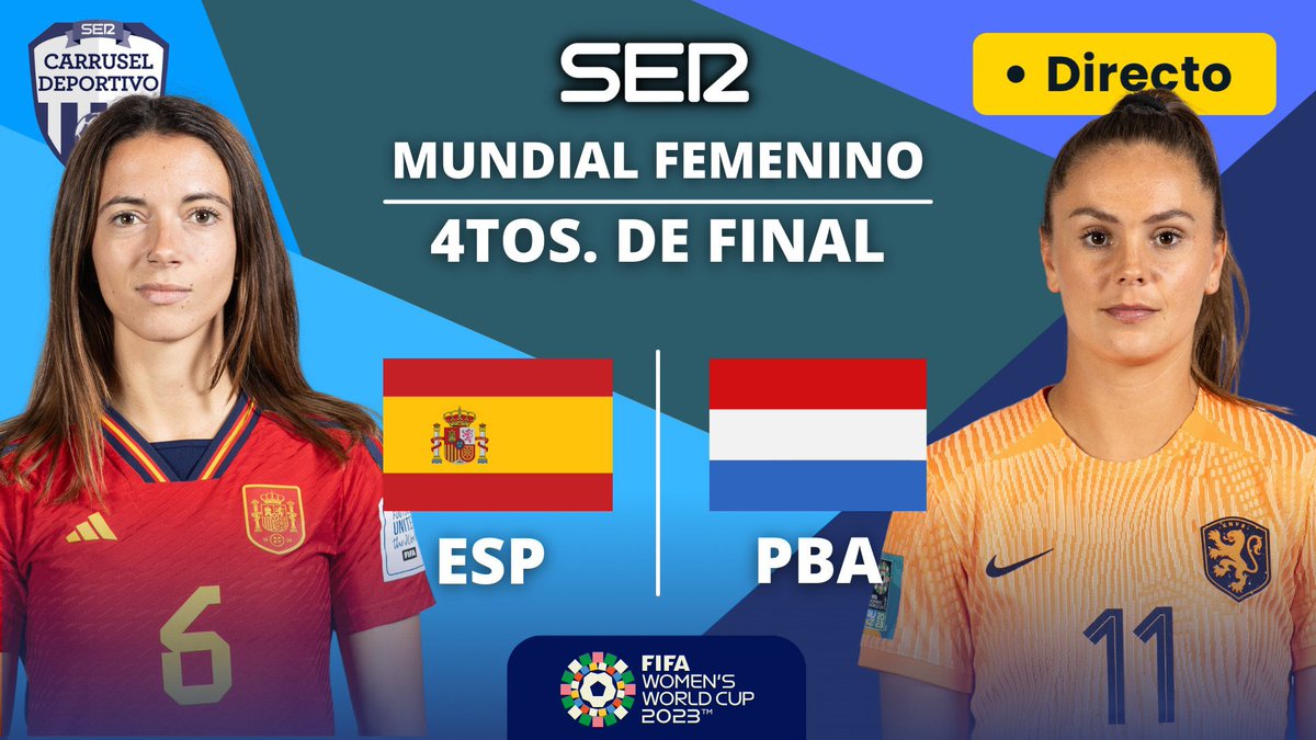 Carrusel Deportivo (@carrusel) on Twitter photo 🚨⚽️ ESTA madrugada, @Carrusel desde las 2:50h en el Sky Stadium para contaros cómo nuestra <a href="/SEFutbolFem/">Selección Española Femenina de Fútbol</a> busca las SEMIFINALES del #FIFAWWC
🫡<a href="/alvarobenitolb/">Álvaro Benito</a>
⚖️<a href="/itu_edu/">Eduardo Iturralde</a>
🎙️<a href="/Tala_Radio/">M.M. TALAVERA</a>
🎤<a href="/lussonia/">Sonia Lus</a>
🗣️<a href="/BohoSayo/">𝙅𝘼𝘿𝙀 𝘽𝙊𝙃𝙊 𝙎𝘼𝙔𝙊</a>, <a href="/Llcortes14/">Lluís Cortés</a> y <a href="/FerminSuarez03/">Fermín Suárez</a>
📹 youtube.com/live/O5t9U4G3D… 🚨⚽️ ESTA madrugada, @Carrusel desde las 2:50h en el Sky Stadium para contaros cómo nuestra <a href="/SEFutbolFem/">Selección Española Femenina de Fútbol</a> busca las SEMIFINALES del #FIFAWWC
🫡<a href="/alvarobenitolb/">Álvaro Benito</a>
⚖️<a href="/itu_edu/">Eduardo Iturralde</a>
🎙️<a href="/Tala_Radio/">M.M. TALAVERA</a>
🎤<a href="/lussonia/">Sonia Lus</a>
🗣️<a href="/BohoSayo/">𝙅𝘼𝘿𝙀 𝘽𝙊𝙃𝙊 𝙎𝘼𝙔𝙊</a>, <a href="/Llcortes14/">Lluís Cortés</a> y <a href="/FerminSuarez03/">Fermín Suárez</a>
📹 youtube.com/live/O5t9U4G3D…