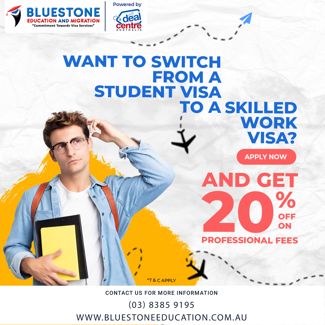 Don't miss out on this amazing opportunity! 

 Contact us now : ☎️ +61 (03) 8385 9195

#studentvisa #studentvisaaustralia #skilledworkvisa #skilledworkers   #visaandmigration #student  #australia #Education  #bluestoneeducationandmigration