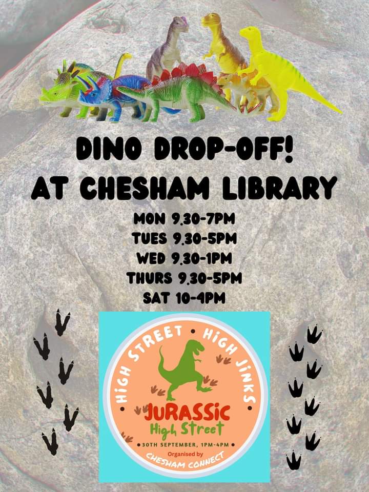 Turning out the kids toys? Help make #jurassichighstreet a success by donating your preloved dinosaurs 🦖🦕 at Chesham Library so we can give them a new purpose. 
<a href="/CheshamCouncil/">Chesham Town Council</a> <a href="/BBC3CR/">BBC Beds, Herts & Bucks</a> <a href="/ChilternVoice/">ChilternVoice</a> #chesham #visitchesham #destinationchesham