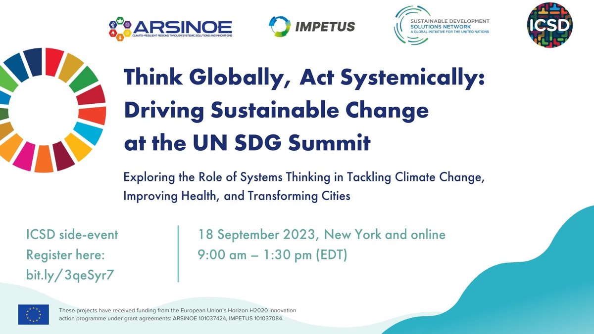 🗓️ 18 September: Think Globally, Act Systemically: Driving Sustainable Change
Together with @SDSN_EU & @ARSINOE_EU, we will host the free @ICSD_Conf side event in New York and online.
You can still register here 👇
#ICSD2023 #SDGs