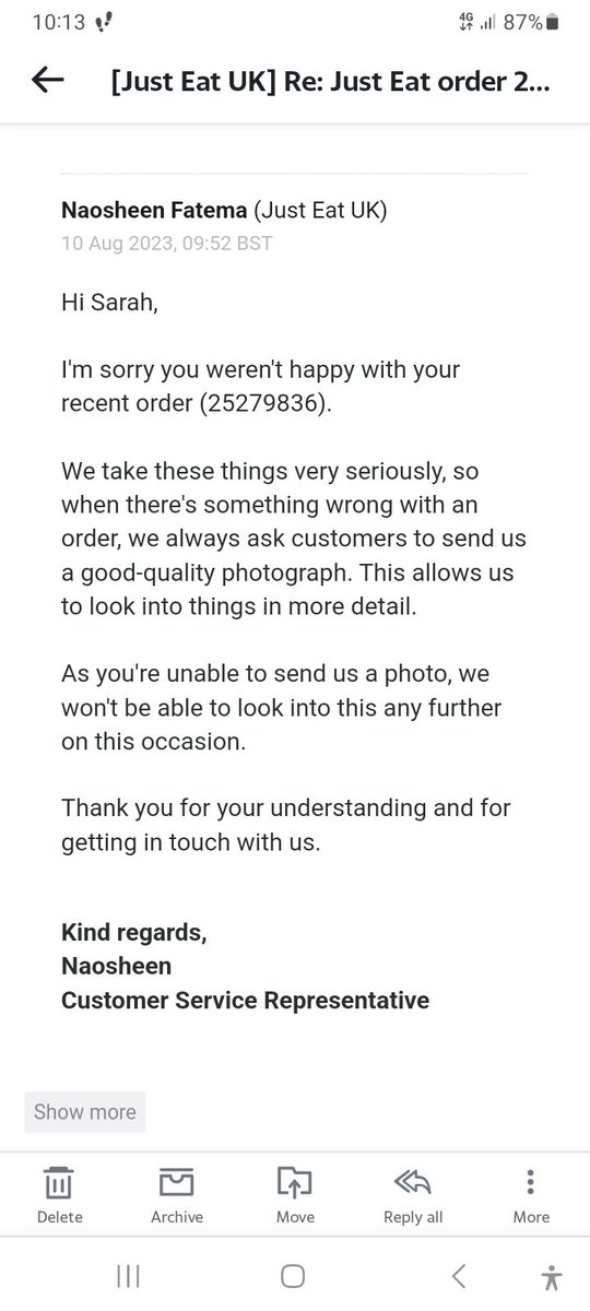 saraha82's tweet photo. @JustEatUK the response I got https://t.co/cEAF1aRBhy