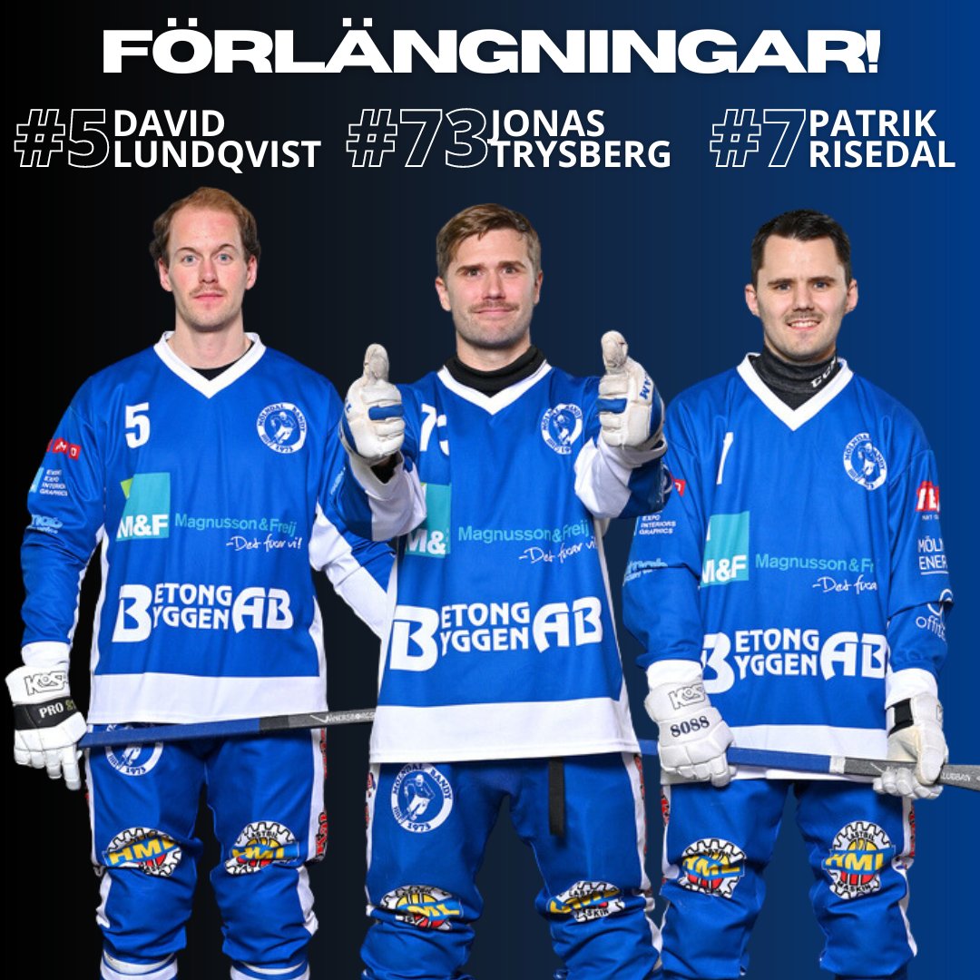 David Lundqvist, Jonas Trysberg och Patrik Risedal fortsätter i Mölndal! Tre väldigt viktiga påskrifter med tanke på det bandykunnande och den rutin som trion besitter.