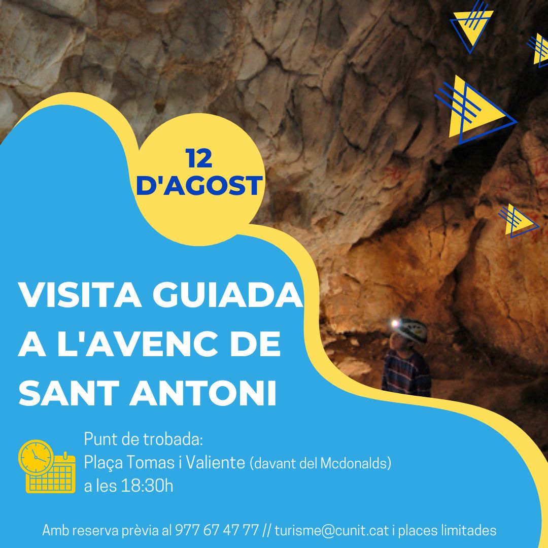 Aquest dissabte 12 d'agost apunta't a la sortida patrimonial per coneixer l'Avenc de Sant Antoni!🦇
Reserva la teva plaça trucant o enviant un correu a l'Oficina de Turisme 📷

#cunit #cunit_turisme