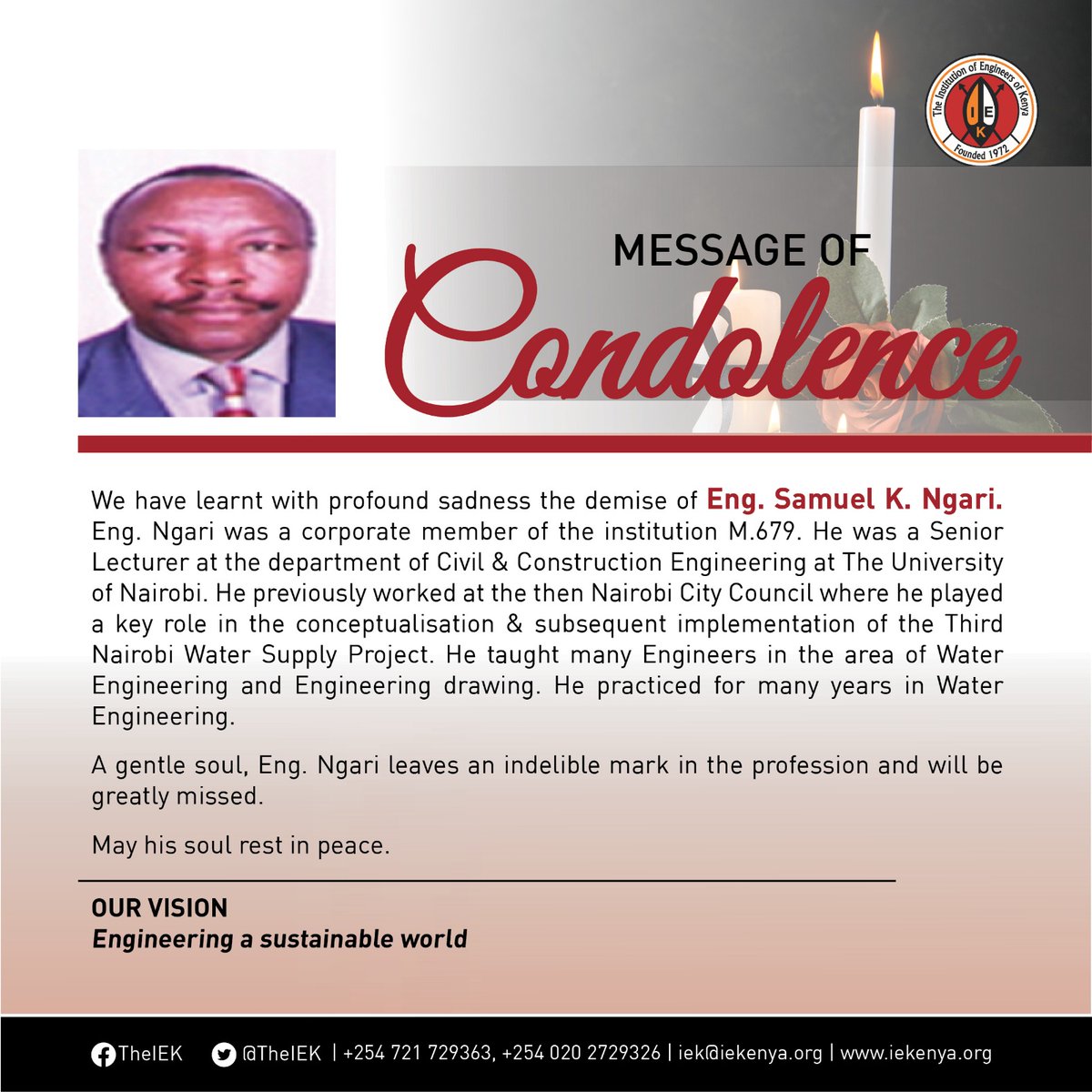 Eternal rest grant unto them, O Lord,
and let perpetual light shine upon them.
May the souls of all the faithful departed,
through the mercy of God, rest in peace.
~Amen~
<a href="/EngineersBoard/">Engineers Board of Kenya</a>