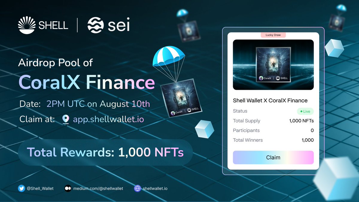 CoralExchange's tweet photo. ๐ช Airdrop Browser Showcase - Round 3: #TheBiggestAirdroponSei ๐ ๐
๐ข @CoralExchange will launch an airdrop pool on @Shell_Wallet's Airdrop Browser for Shell Passport NFT holders.
๐ Venue: https://t.co/XQK0tbokPM
โฐ Start Time: 2 PM UTC on August 10th
๐ฐ Allocation: 1,000 NFTs for 1,000 users
๐ค Don't miss out on this incredible opportunity to receive our NFTs! Join us now and claim your share ๐ฅ
#SeiNetwork #SeiMainnet #Airdrops #CoralX