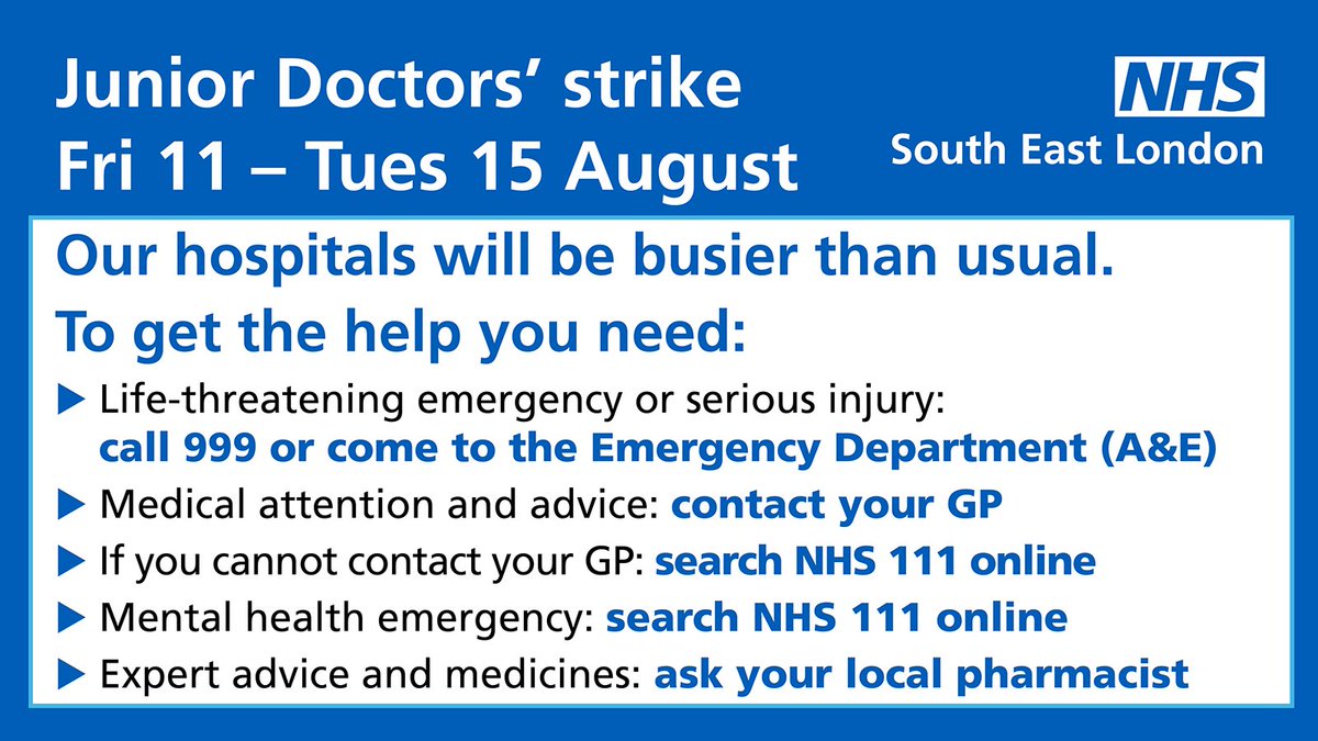 There is planned industrial action from Friday 11 to Tuesday 15 August and our hospitals will be busier than usual.

⬇ Our guide to getting the care you need during the upcoming strike is below: