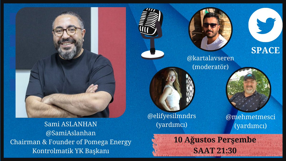 mehmetmesci's tweet photo. Bu akşam 21.30 Space odamızın özel konuğu Kontrolmatik YKB başkanı @SamiAslanhan  İş hayatında başarının sırlarını genç yatırımcı kardeşlerimize anlatacak. 
Çayınızı, kahvenizi alın, bu sohbet kaçmaz. 
@elifyesilmndrs ve @kartalavseren ile https://t.co/f1drHJluwn