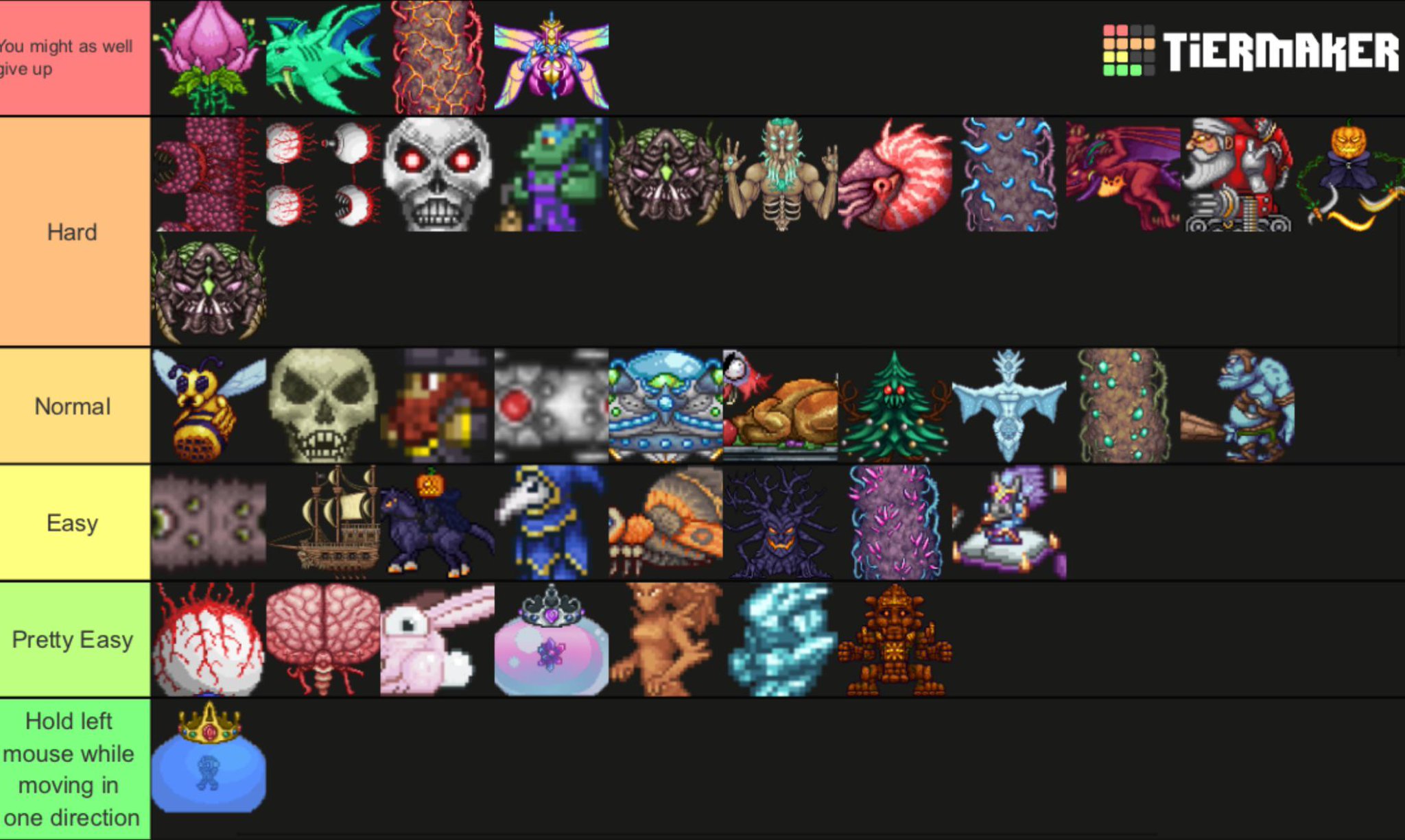 r/Terraria 🌳 on X: Terraria bosses(and minibosses) in a tierlist by  difficulty in expert ftw   /  X