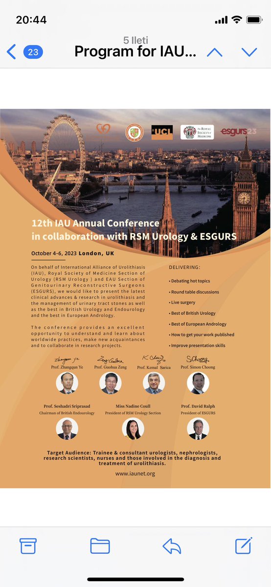 All about urinary stones!! New modalities,concepts,tips and tricks from the first hand for an excellent update.Reknown experts will discuss,operate and demonstrate during 12th IAU meeting in October.Don't miss this great scientific fest and join us to share in London soon.