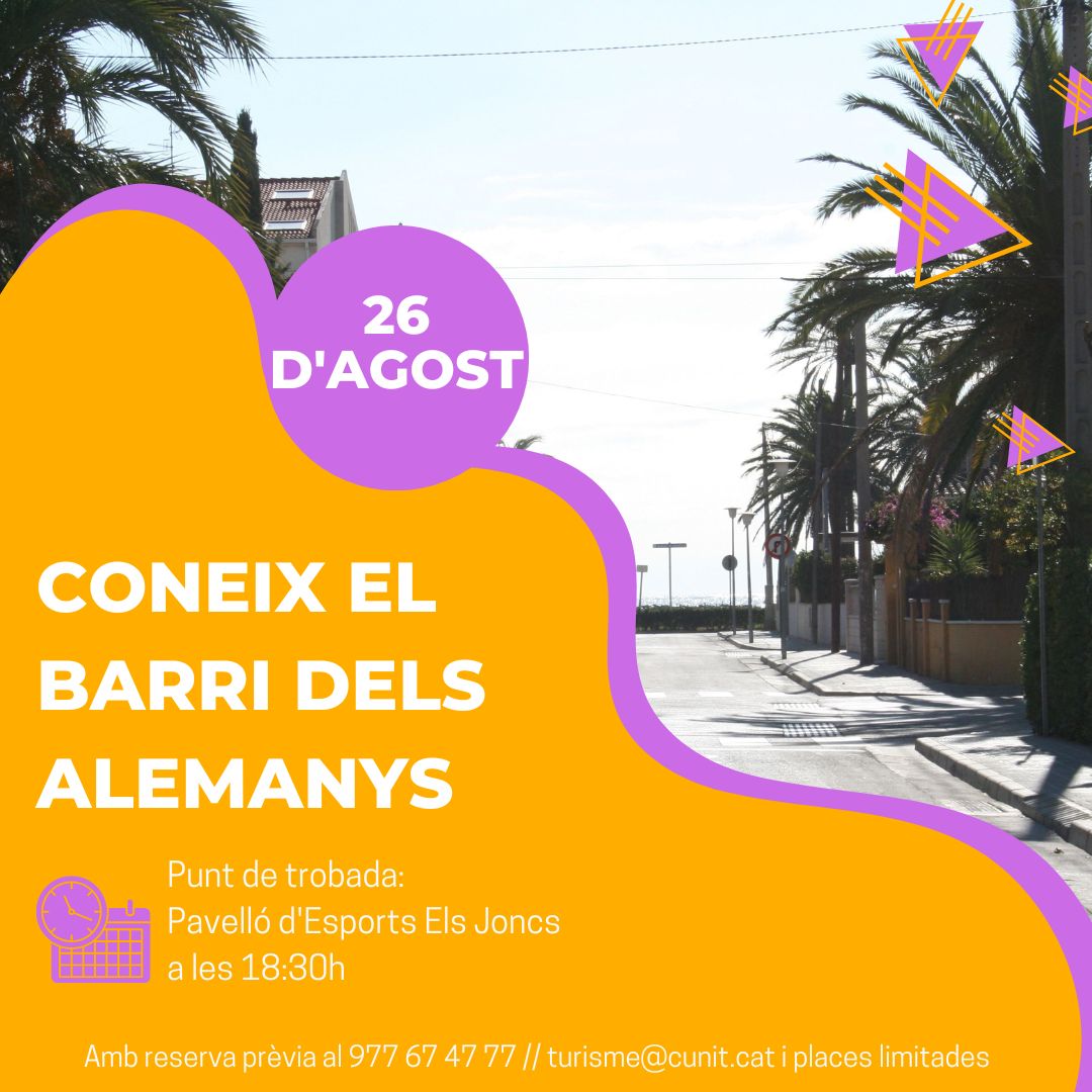 Aquest dissabte 26 d'agost apunta't a la sortida patrimonial per coneixer el barri dels alemanys!🏡
Reserva la teva plaça trucant o enviant un correu a l'Oficina de Turisme 📷

#cunit #cunit_turisme