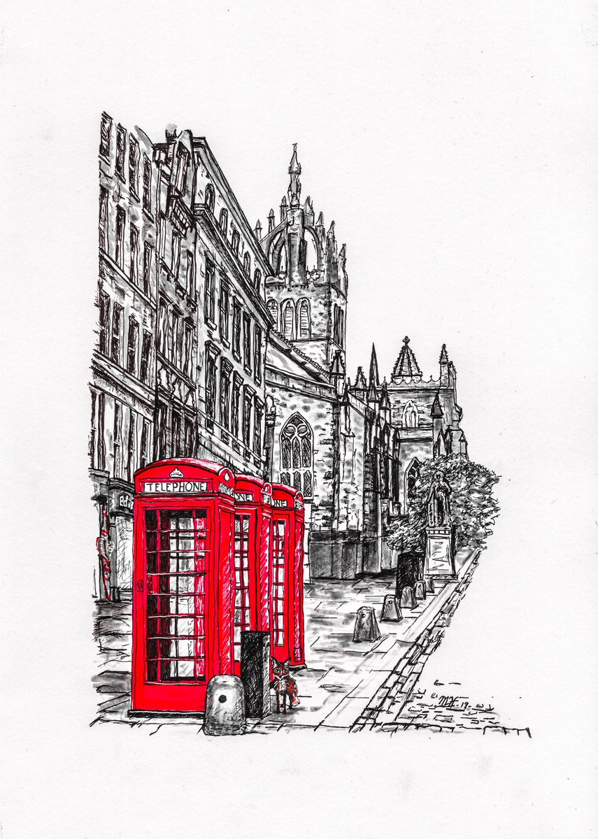 EdinburghFoxInk's tweet photo. #throwbackthursday is my Fox at the Telephone Boxes on the Royal Mile, available in 2 versions. The black &amp; white &amp; red is probably the most popular. I’m up to my eyes 👀 in preparing for the #westendfair now sooo busy. Have a great day! #edinburgh #edinburghcity #edinburghfox https://t.co/h3fS2wFFgr